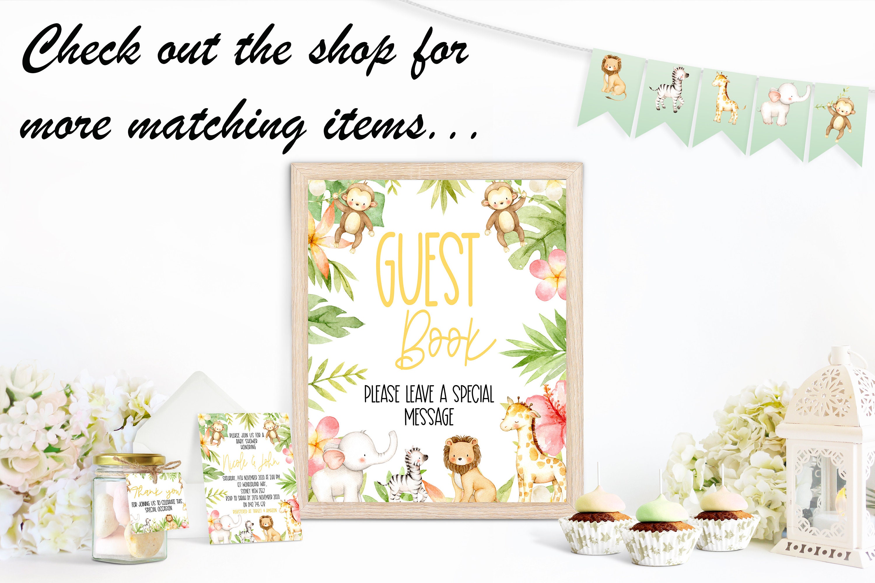 Safari baby shower guest book sign jungle baby shower decor Etsy