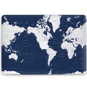 World Map Classic Blue&White Shockproof Cover for Macbook Pro 13 Pro 15 Macbook A2141 Case 16 inch Macbook Air 11 Macbook 12 Case TC0059