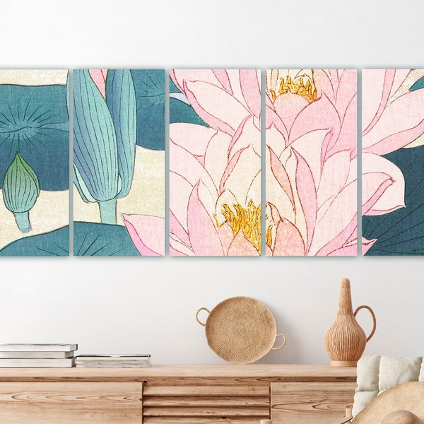 Pink Lilies Panel Wall Cuadros Set 5 Multi-Panel Canvas Art Flowers Set For Home Decoration Modern Floral Room Decor Perfect Gift TC0230