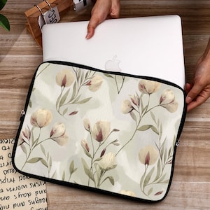 Elegante laptoptas met aquarelbloem, stijlvol minimalistisch voor MacBook en andere laptops, praktisch accessoire, hoes 10 - 16 inch. DL0033