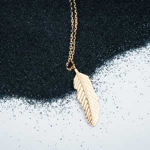 Gold feather pendant with chain, mens chain with pendant, mens gold chain, mens sterling silver pendant, men gold chain with pendant