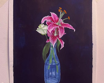 Peinture à la gouache faite main de fleurs