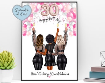 BEST FRIEND PRINT 3 Girls  | Best Friend Bday Gift | Photo Gift For Best Friend | Best Friend 30th Birthday Gift | Best Friend Picture Gift