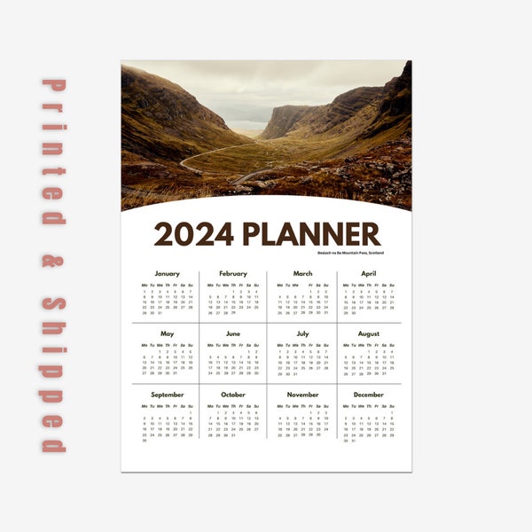 2024 Photo Calendar #5 | Year at a Glance | Printed and Shipped Artwork | Original Photographic Planner Landscape |  Sizes A3 - A2 - A1 |