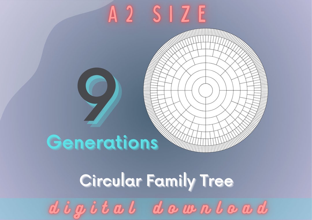 9 Generation Circular Family Tree A2 Printable Custom Ancestral