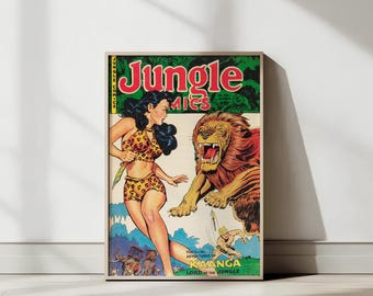 Jungle Comics Print | Vintage Pulp Adventure | Retro Femme Explorer (Framed or Unframed)