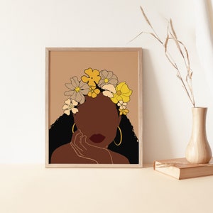 African Woman Art, Flower Head Woman, Black Woman Wall Art, Black Girl Wall Art, Boho Art, Fashion print, Printable Art
