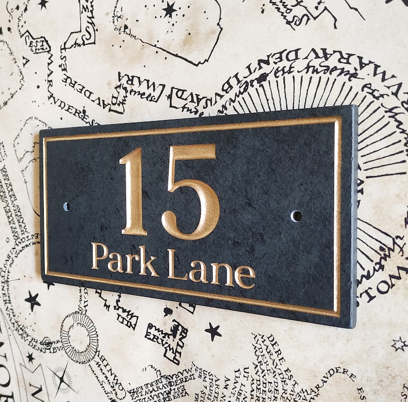 Engraved Slate House Number Plaque. Gold Silver White Etsy UK