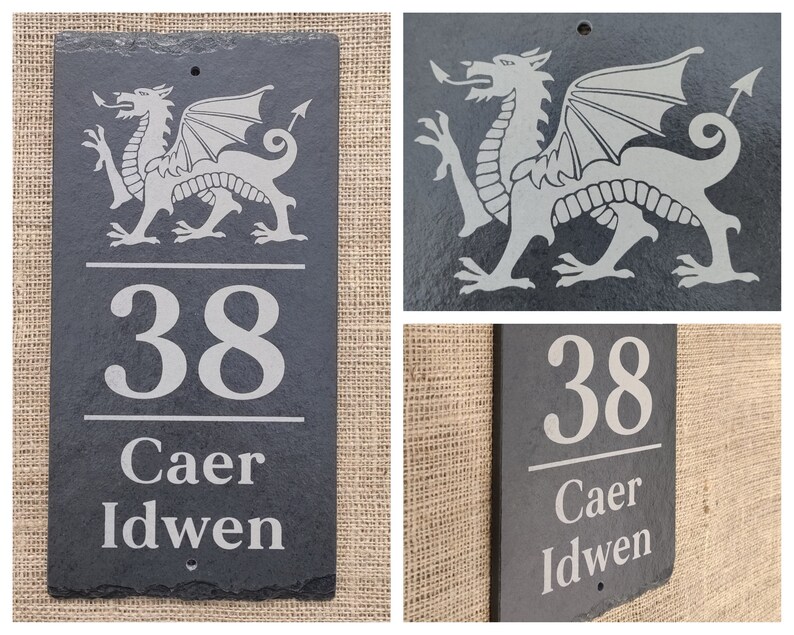 Personalised Slate House Sign Engraved Welsh Dragon Design Etsy UK