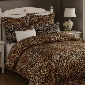 New Luxury 100% Organic Cotton Leopard Pattern Sheet Pillowcases Twin Full Queen Brown, Grey, Luxury Set