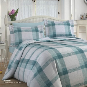 Tartan Paisley Bedding Set Cotton Luxury Duvet Cover, Flat Sheet, Fitted Sheet, Pillowcases 100% Soft Turkish Cotton Twin Full Queen