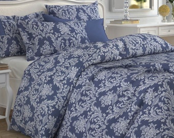 Damask Pattern Duvet Cover 100% Organic Turkish Cotton Luxury High Quality Twin Full Queen King Blue, Salmon Pink, Yellow, Mink Duvet Cover