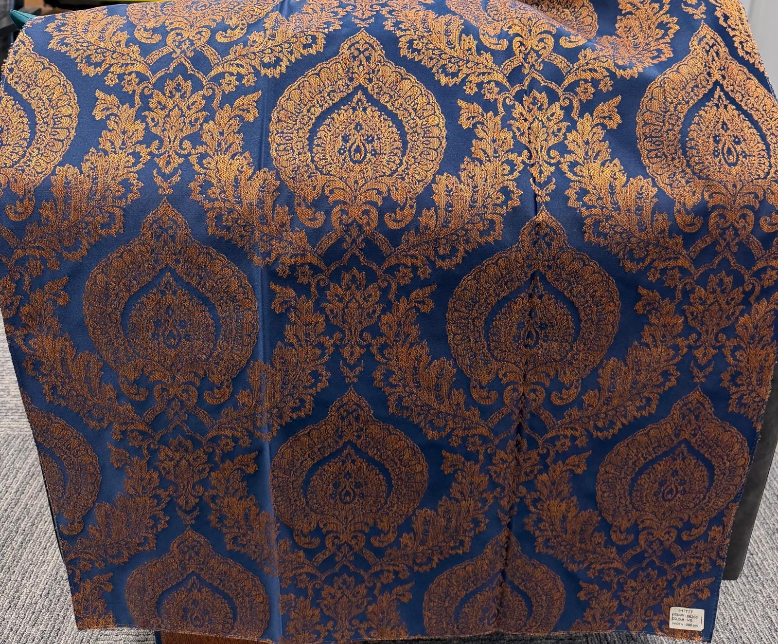Custom Size Drape Damask Patterned Darkblue Cinnamon Magnificent ...