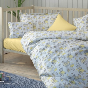 Teddy Bear Family Kid Duvet Cover for Boys Girls 100% Organic Cotton Ranforce and Flannels Baby Toddler Bedding Set, Nursery, Crip Bedding