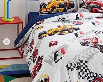 Race Car 100% Organic Cotton Funny  Flanel Kids,Teenage  Bedding Set, Duvet Cover, , Nursery Bedding Crip Bedding,Keeps Warm,Soft