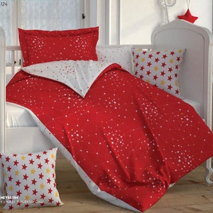 Galaxy Milky Way 100% bawełna organiczna tkanina niemowlęca zestaw pościeli dla malucha zestaw prześcieradeł, białe chmury pościel do pokoju dziecięcego pościel do łóżeczka czerwony szary żółty