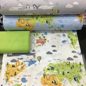 World Map with Native Animals and Weather Conditions Base on Regions 100% Soft Cotton Duvet Cover Twin Full Queen Grey, Ivory, Blue