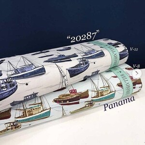 Sailing Boat Patterned  Panama Linen Tablecloths Stain and Water Repellent Round Square Rectangular Oval or Any Size Runner Napkins Plain