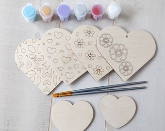 Wood Heart DIY Kit; Hearts Painting Kit; Kids Art Project; Date Night Box