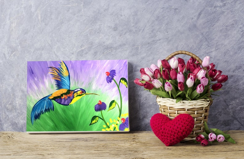 Hummingbird Painting Bird Original Art Impasto Wall Art Bird Painting Acrylic Painting Small Painting 13 by 8 by MyrikArt