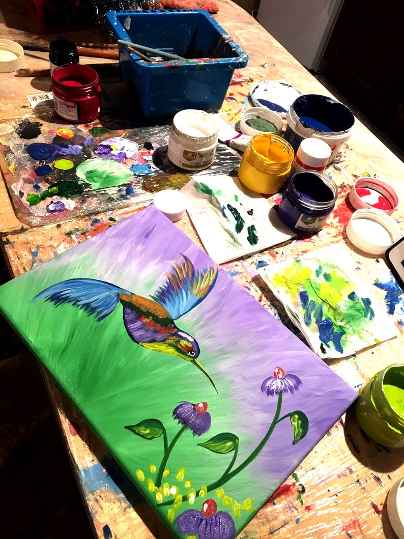 Hummingbird Painting Bird Original Art Impasto Wall Art Bird Painting Acrylic Painting Small Painting 13 by 8 by MyrikArt