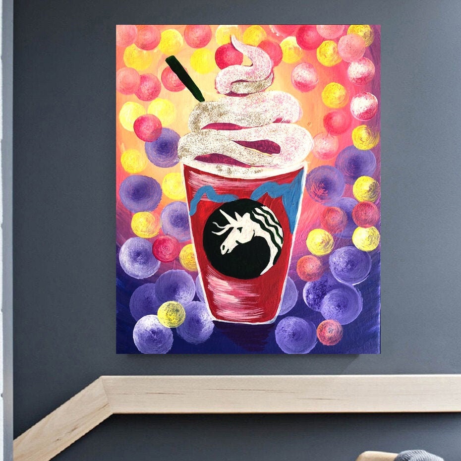 Coffee Painting Starbucks Original Art Latte Painting Acrylic Etsy