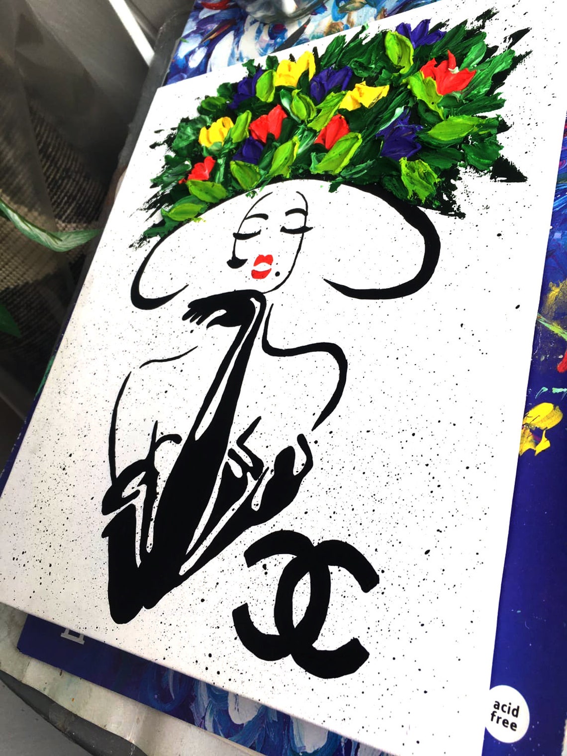 Chanel Painting Original Art Coco Chanel Art Womens Hat Etsy