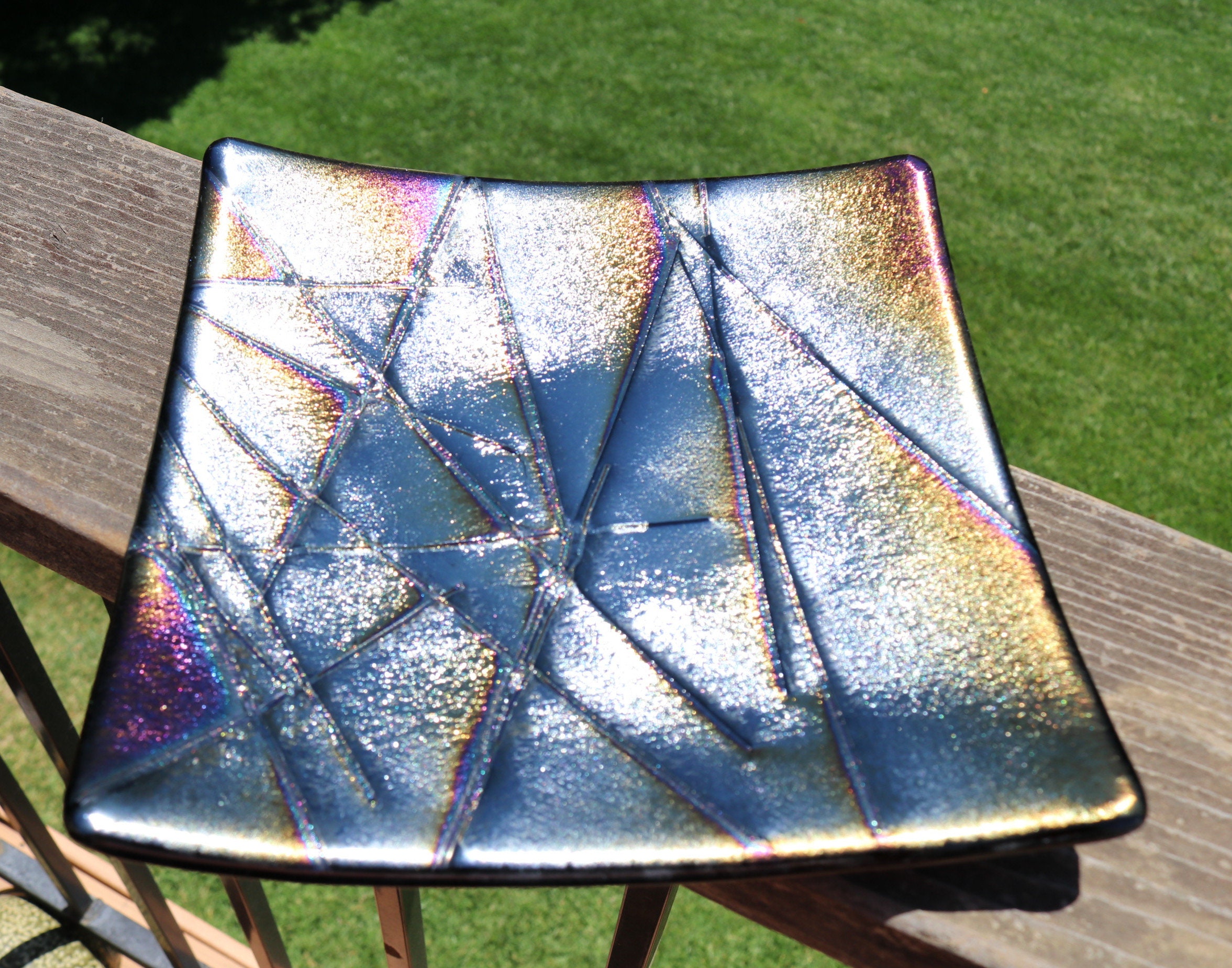 Stunning Iridescent Richly Colored Art Fused Glass Dish Etsy