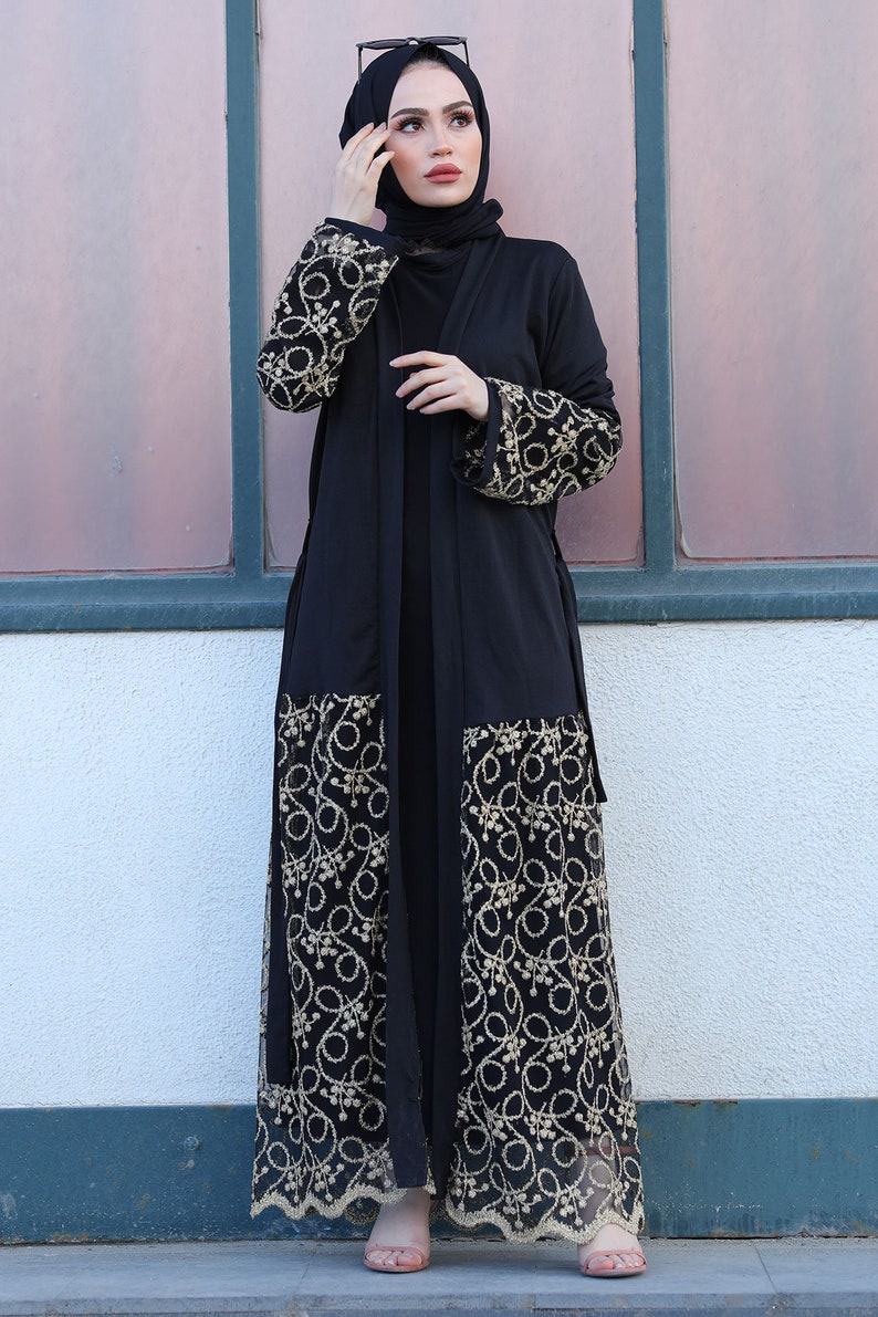 Belted Embroidered Black Abaya Abayas Muslim Clothes Modern | Etsy