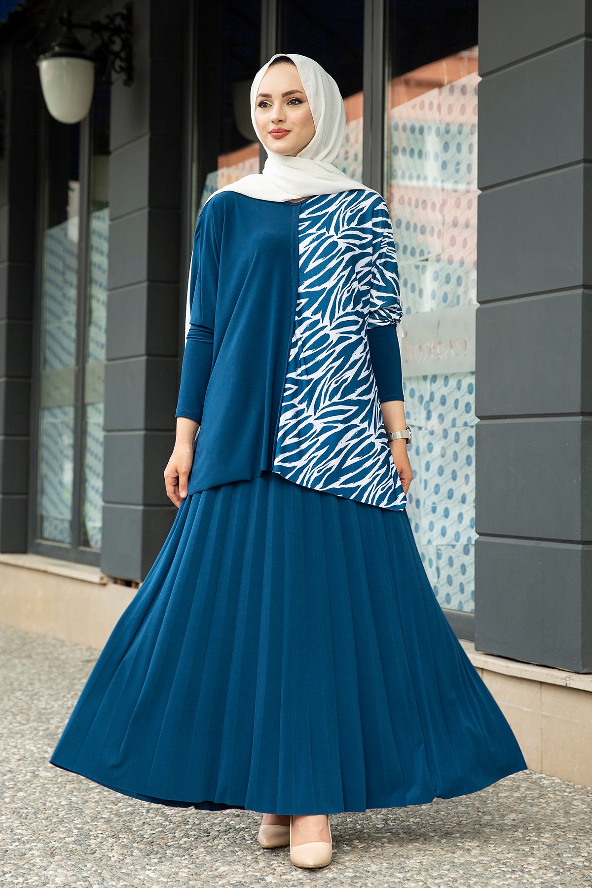 Patterned Elegant Skirt&Tunic Set Indigo Long Tunic Tunic Etsy