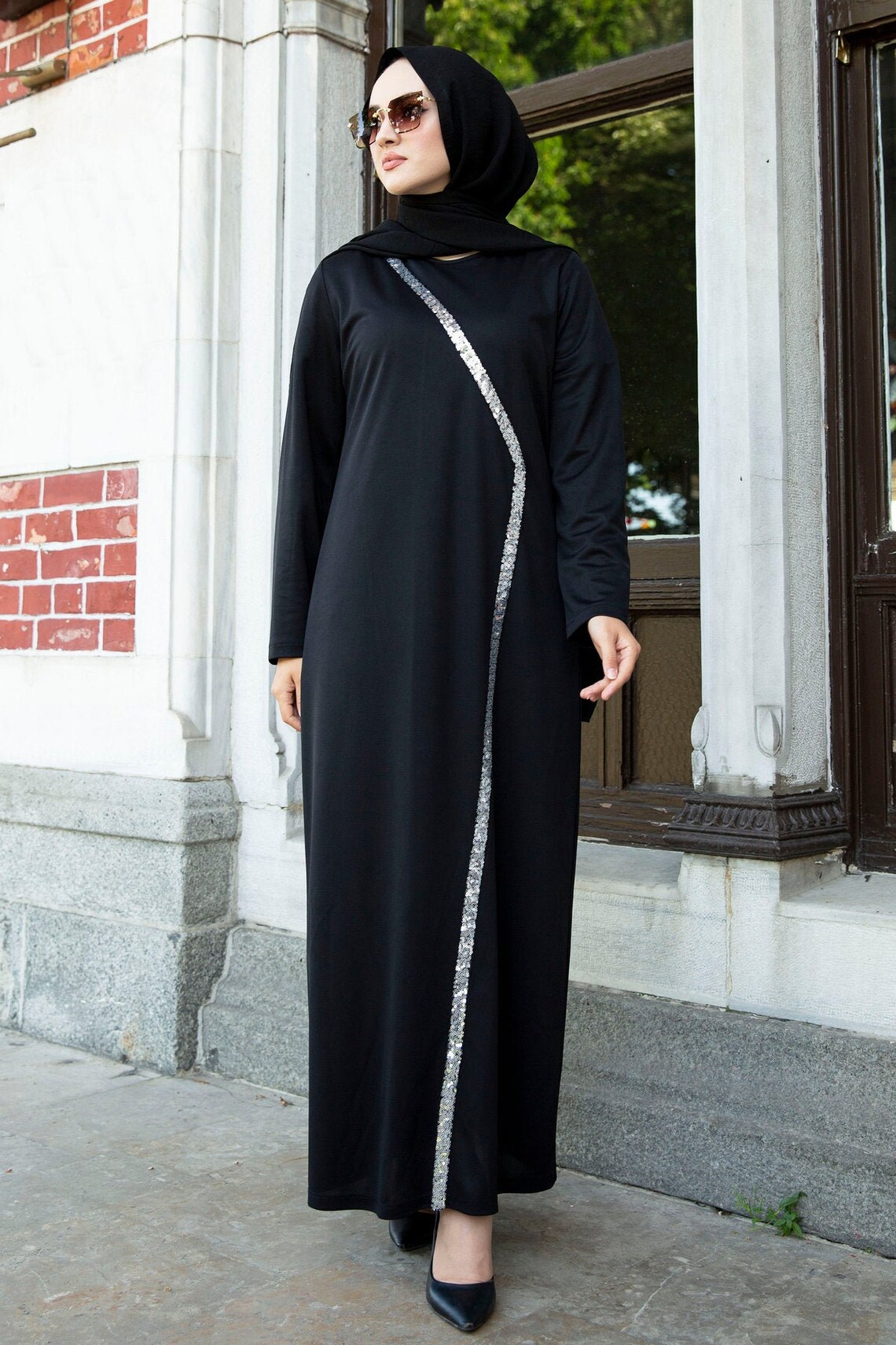black sequin abaya