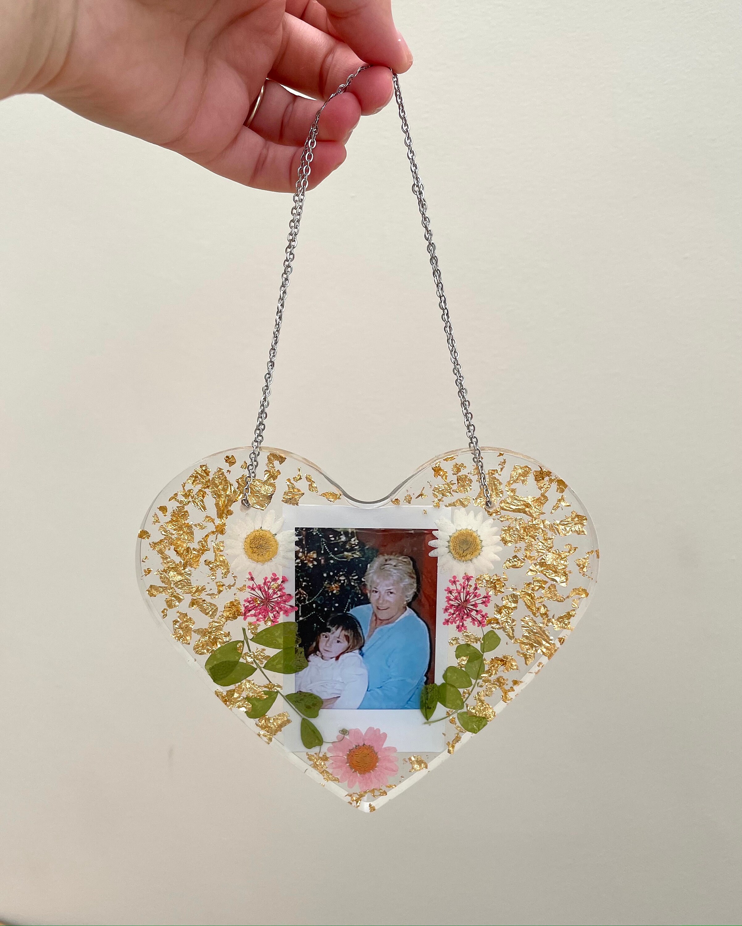 Hanging Resin Heart Frame With Flowers Personalised 1 Polaroid Etsy
