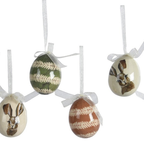Glazed Easter Egg Decoration- pack of 6- Rabbits, Speckles and Stripe- ideal for Easter Tree