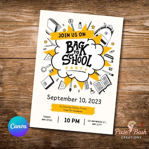 Back To School party Invitation, Back to School bash Flyer, End of Summer Party, Editable School Event invite, Hello School, Canva Editable