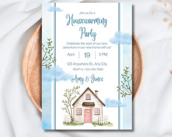 Housewarming Party Invitation, Editable Invite Open House, new house party invitation, Instant Download Canva digital evite