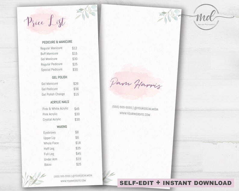Blush Classic Price List Template Printable Price Sheet Etsy Canada