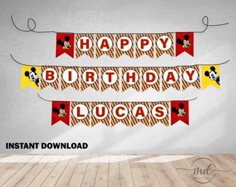 Mickey Mouse Banner Template, Happy Birthday Banner, Mickey Printables, Party, favors, birthday supplies, digital banner, DIY, Decoration