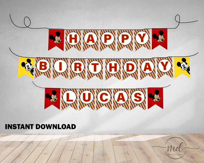 Mickey Mouse Banner Template, Happy Birthday Banner, Mickey Printables ...