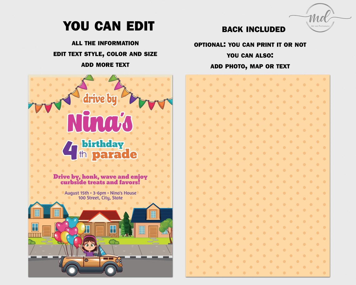 Drive by Birthday Party Invitation Template for Girl, Birthday Party ...