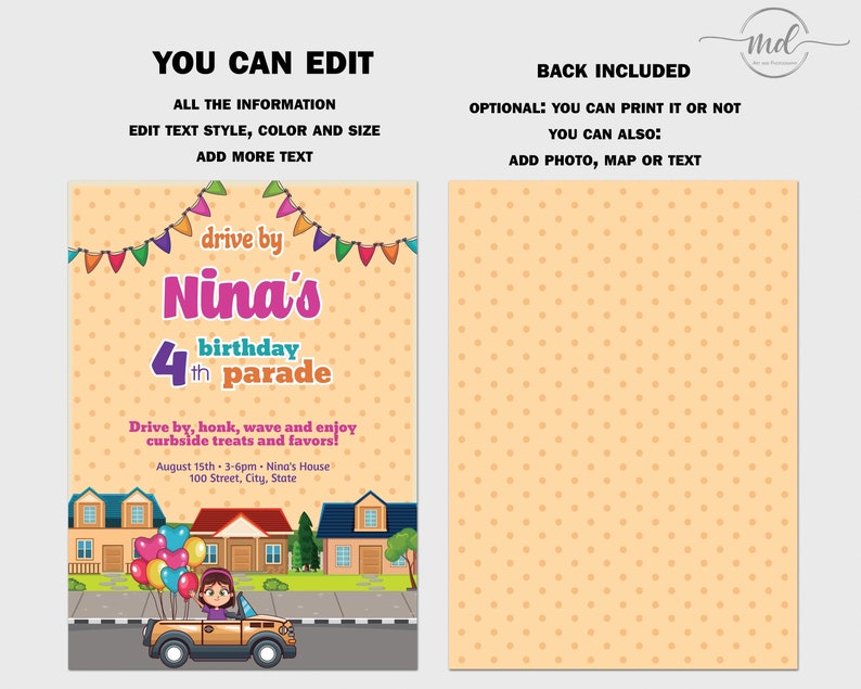 Drive by Birthday Party Invitation Template for Girl, Birthday Party ...