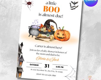 A Little Boo is Almost Due Halloween Baby Shower Invitation Template Spooky Gender Reveal Black Floral Gothic Invite Cute Spooky Baby Shower