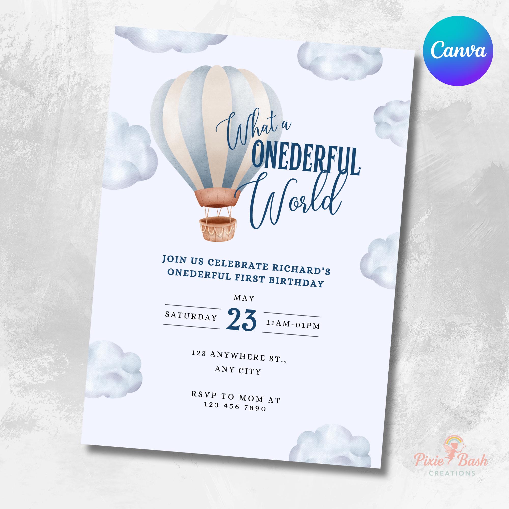What a Onederful World Birthday Invitation Digital Instant