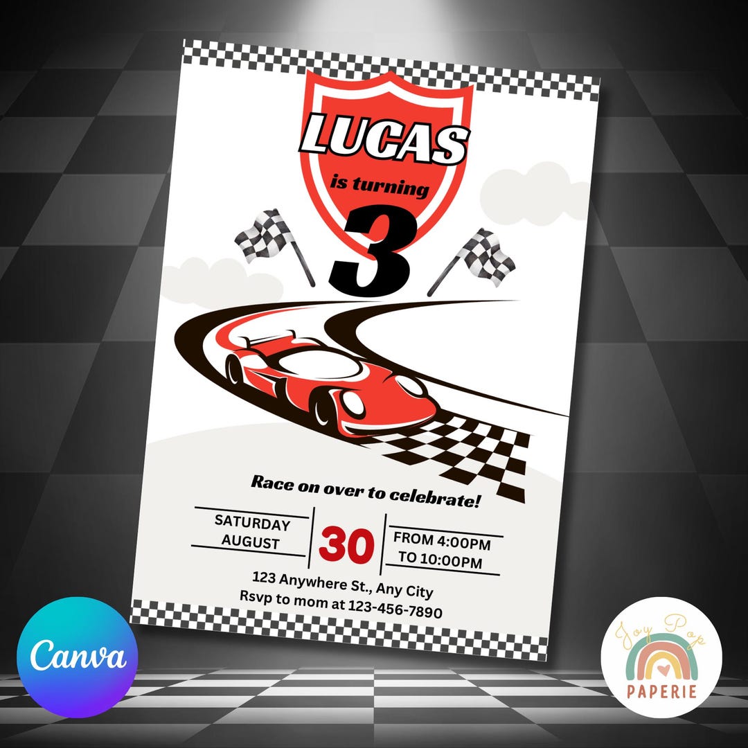 Racing Cars Birthday Invitation Template: Editable Canva Party Invite ...