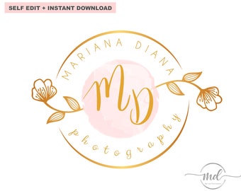 Diseño de logotipo floral personalizable: Marca comercial editable (descarga instantánea)
