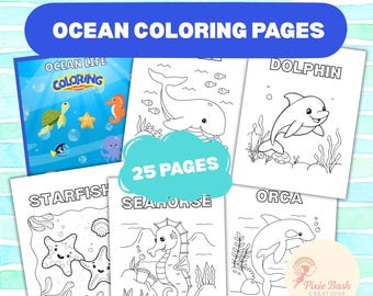 Ocean life Coloring Pages for Kids, Sea animals Coloring Book PDF Printable, ocean animals Coloring Sheets, Preschool Activities for kids