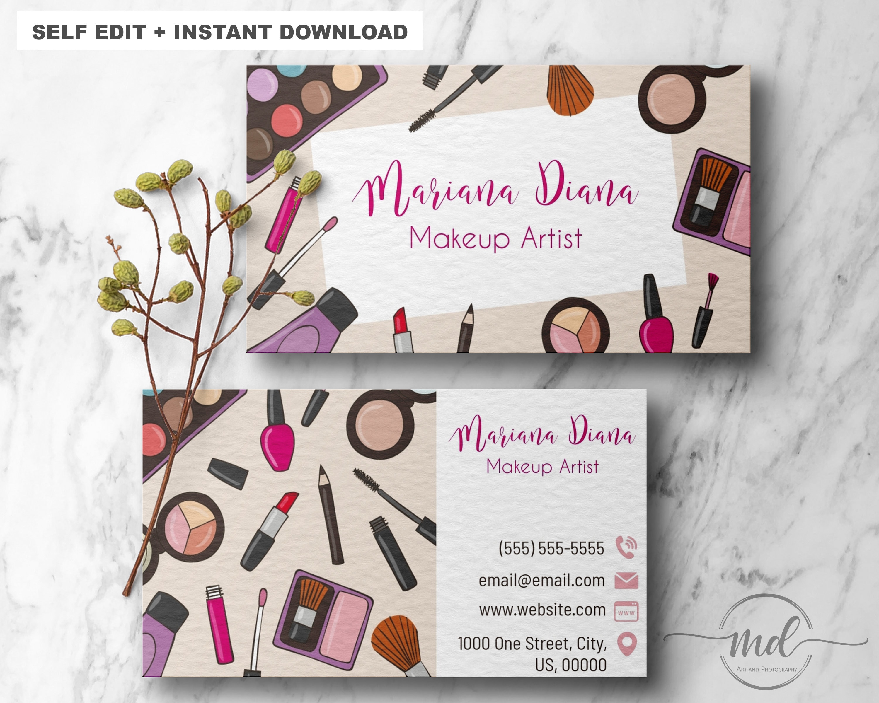 Business Card Template MakeUp Artist Printable DIY Instant Etsy