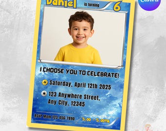 Tarjeta de invitación de cumpleaños con foto, descarga instantánea, tarjeta de invitación digital, invitación temática para fiesta de cumpleaños