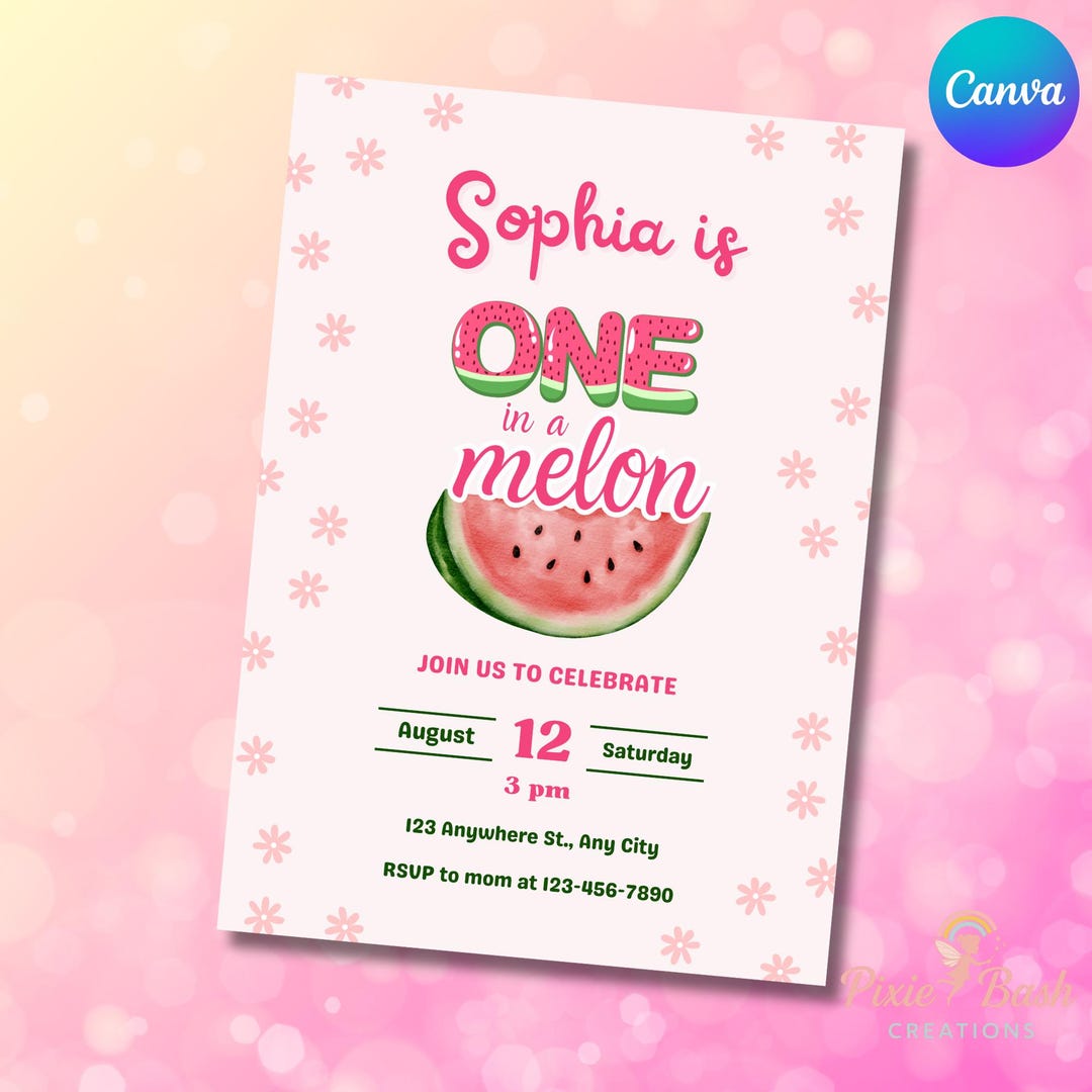 One in a Melon Birthday Invitation for First Birthday Digital Invite ...
