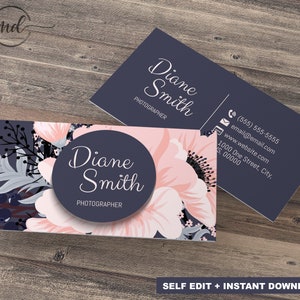 Business Card Template Floral Printable - DIY Instant Business Card ...