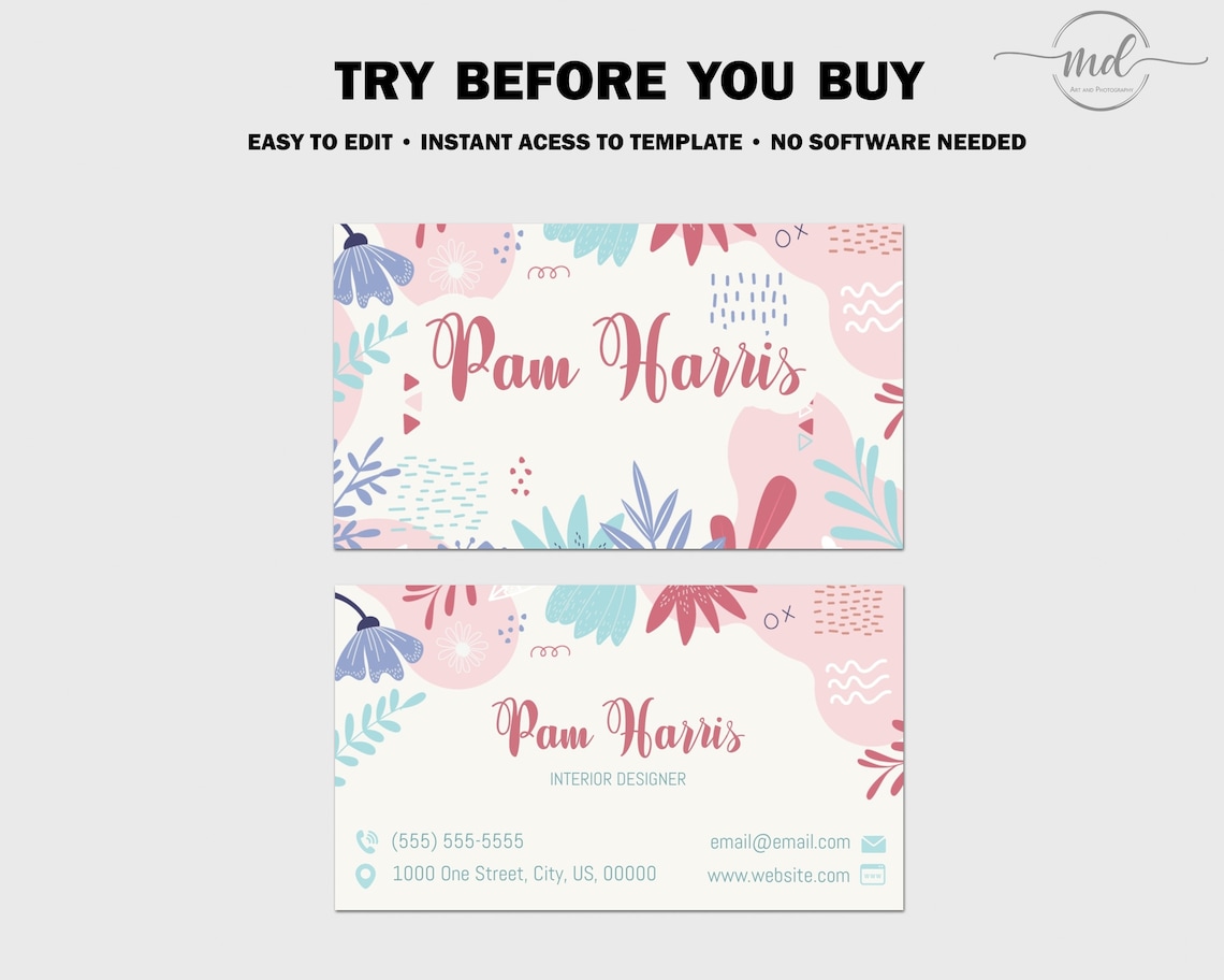 Business Card Template Printable DIY Business Card Instant - Etsy